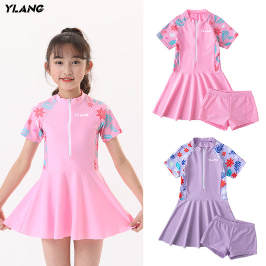 A swimsuit children, girls, junior high school students, conservative new summer quick-drying one-piece girls, split middle and large children's swimsuit set 0.22KG