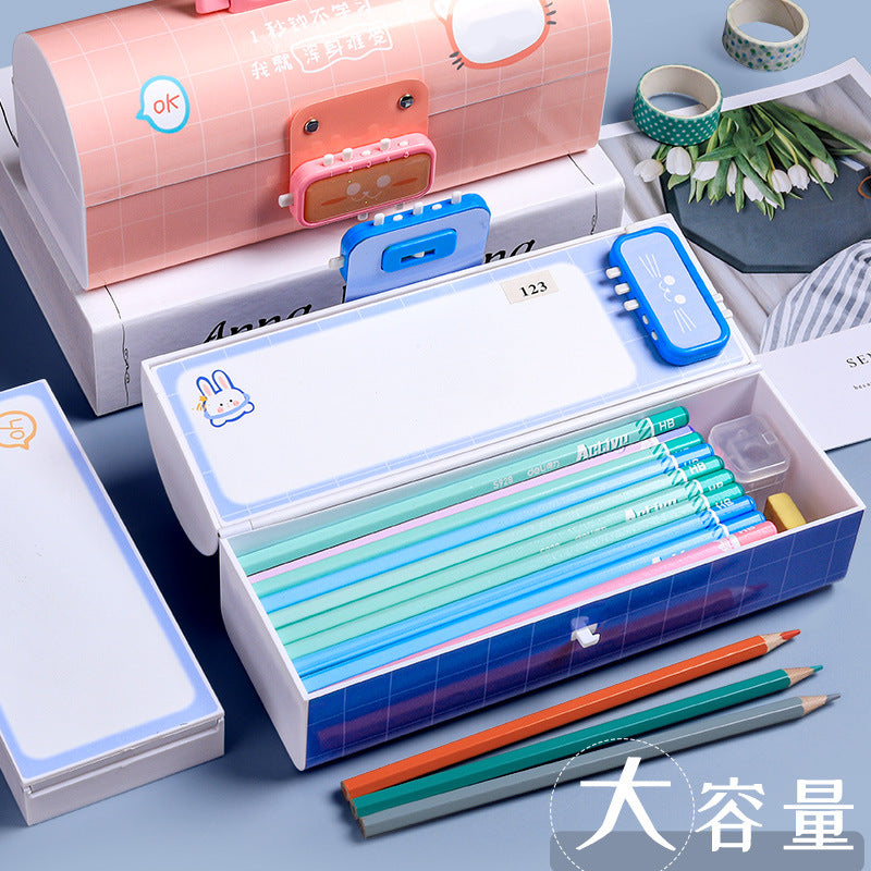 A Password Pen Box for Female Primary School Students Password Lock Cute Instagram Japanese Creative Large Capacity Pen Box Simplified Children's Storage