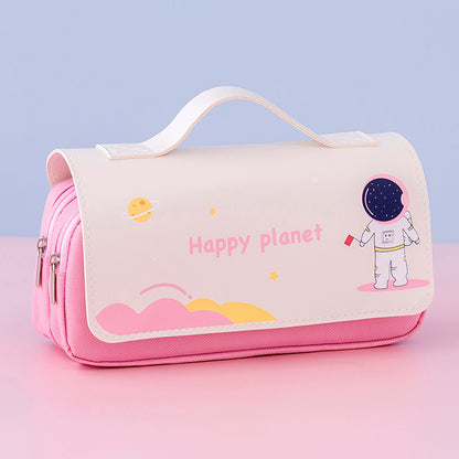 A New Cartoon Primary School Student Pencil Bag with Large Capacity Cute Handheld Stationery Bag Creative Space Humanities Tool Box Pencil Bag