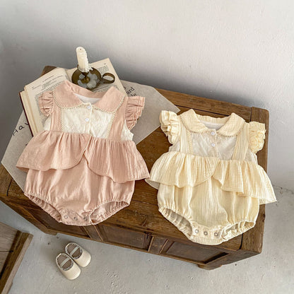 A Korean version of baby clothes, new summer style with doll neckline and small skirt hem, sweet and cute baby girl climbing clothes, children's clothing