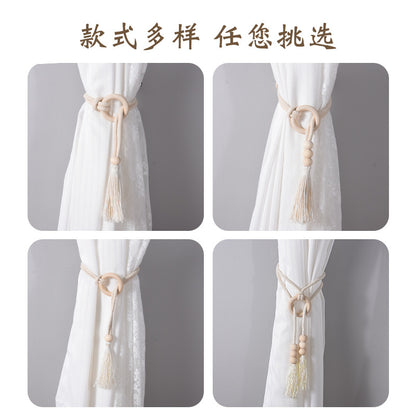 A Cross-border Nordic simple curtain strap wooden ring creative storage buckle strap tassel lace decorative accessories accessories