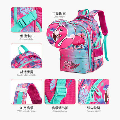 A Cross border New Cute Cartoon Primary School Student 17 inch Side Open Zipper Book Bag Three Piece Set to Reduce Weight for Boys, Girls, and Children's Shoulders