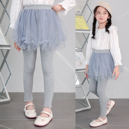 A 2024 Spring and Autumn Girls Culottes, Versatile Children's Culottes, Curled Yarn Girls Leggings Skirt, Girls Leggings