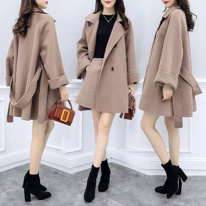 A suit women's autumn and winter small fragrant woolen coat fashion short skirt woolen skirt suit women's two-piece suit