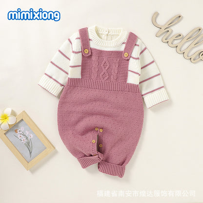 A ins hot autumn and winter new infant fake two-piece Romper climbing suit