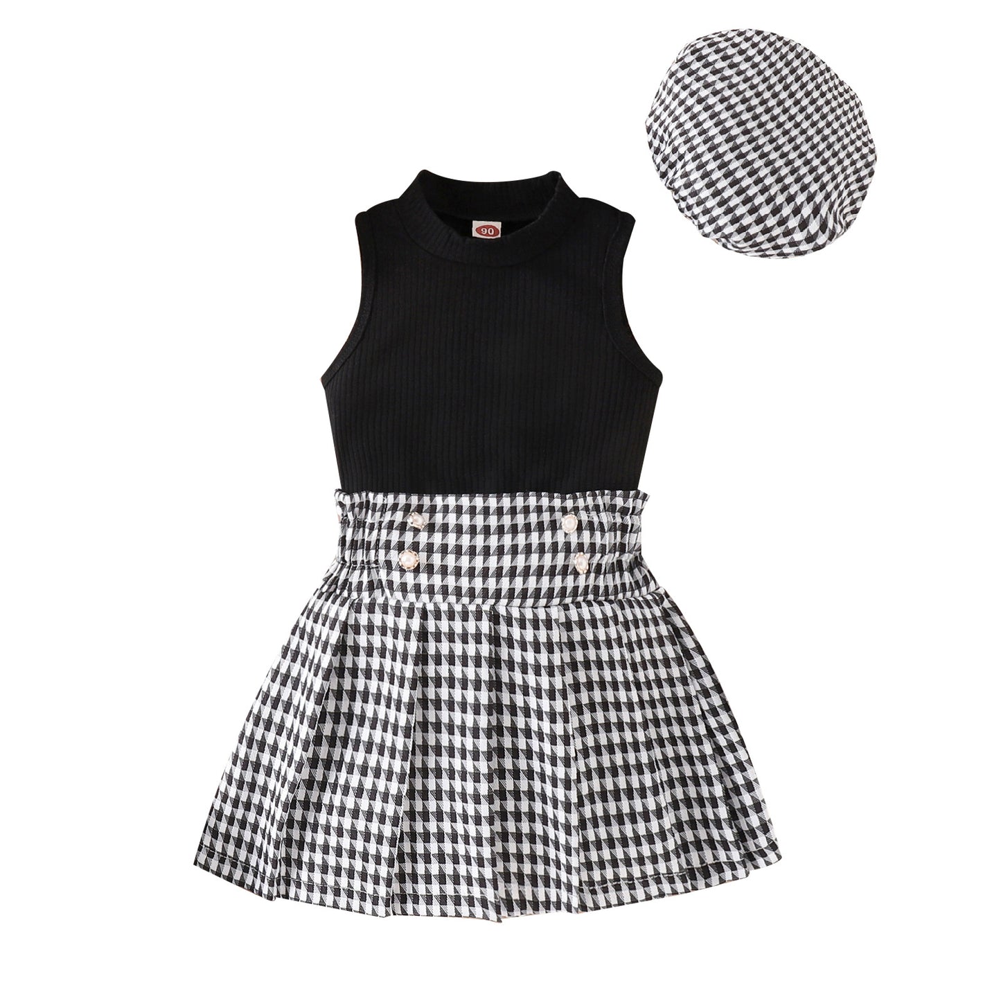 GUI Children's clothing foreign trade new style sleeveless vest plaid skirt beret three-piece western style suit 0.25kg