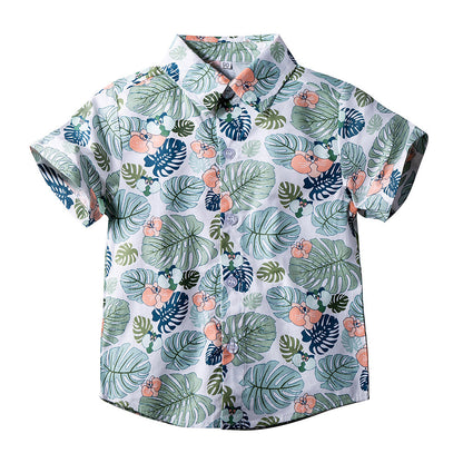 Summer Korean boy short-sleeved beach wind casual printed shirt and shorts suit children&#039;s summer clothing 0.15kg