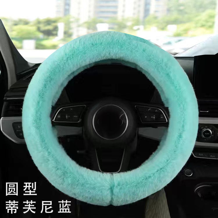 Winter short plush handlebar cover imitation rabbit fur gear lever handbrake three-piece set plush car steering wheel cover (moq:10 set , if  buy one piece need 1usd extra fee )