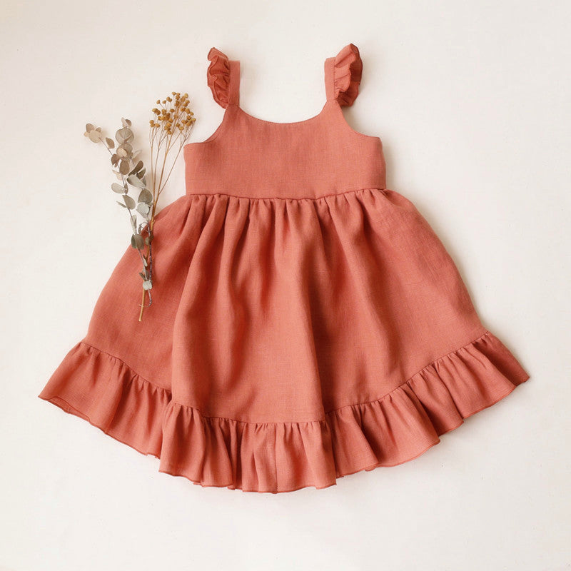 Un producto nuevo de verano de 2024 Vestido de algodón y cáñamo para niña Vestido tipo bandolera para bebé Camiseta sin mangas Falda Amazon International Cross border Instagram