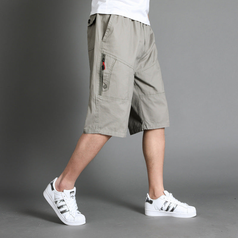 A cotton men's casual pants summer thin large size loose mid-life cargo sweatpants cropped pants men's cropped pants