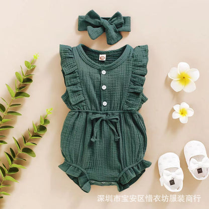 Summer baby onesies, ins, popular newborn bags, fart clothes, baby girls, sleeveless clothes, foreign climbing clothes