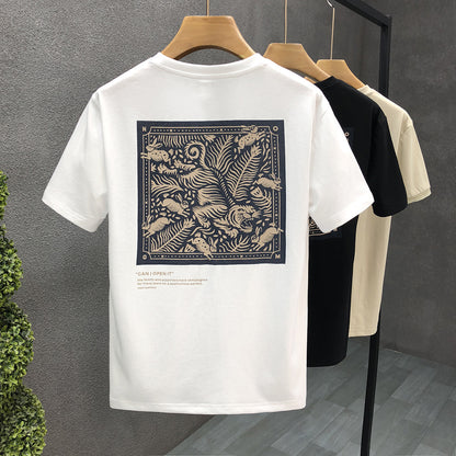 A popular printed short sleeved t-shirt for men's trendy round neck clothing 2024 summer new men's Korean version slim fit half sleeved