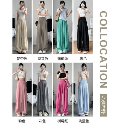 A Yamamoto pants women's summer 2024 new high-waisted straight tube small lazy cotton and linen ice silk wide-leg pants children look thin