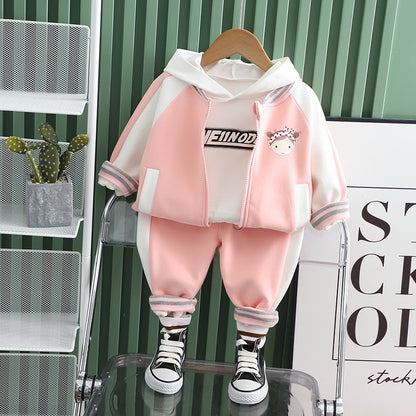 A Children's Autumn Three-piece Set Manufacturer Wholesale Boys and Girls Sleeve Little Girl Printed Long Sleeve Jacket Hoodie