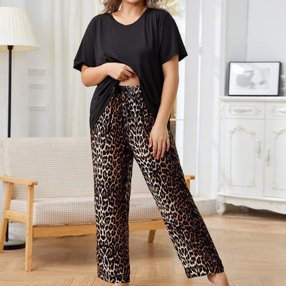 A European and American cross-border large-size women's loungewear set 100kg over size lady  thin simple casual pajamas women's two-piece set