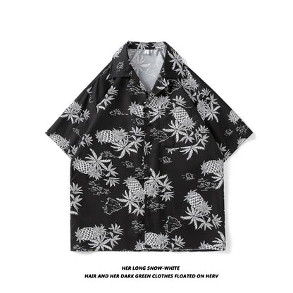 Camisa clásica retro americana con cuello cubano para hombre, camisa informal holgada de manga corta estilo barroco hawaiano de verano 