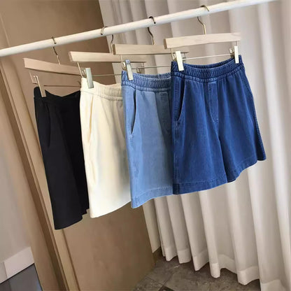 A foreign trade summer casual touch soft waxy upper body light and stylish~ high waist drawstring thin five-point denim shorts women