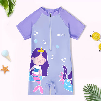 Traje de baño nuevo para niños, lindo mono de manga corta con estampado de dibujos animados de sirena, venta al por mayor de fábrica, 0,15 KG 