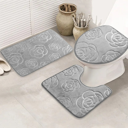 A flannel rose bathroom three-piece bathroom toilet non-slip absorbent floor mat