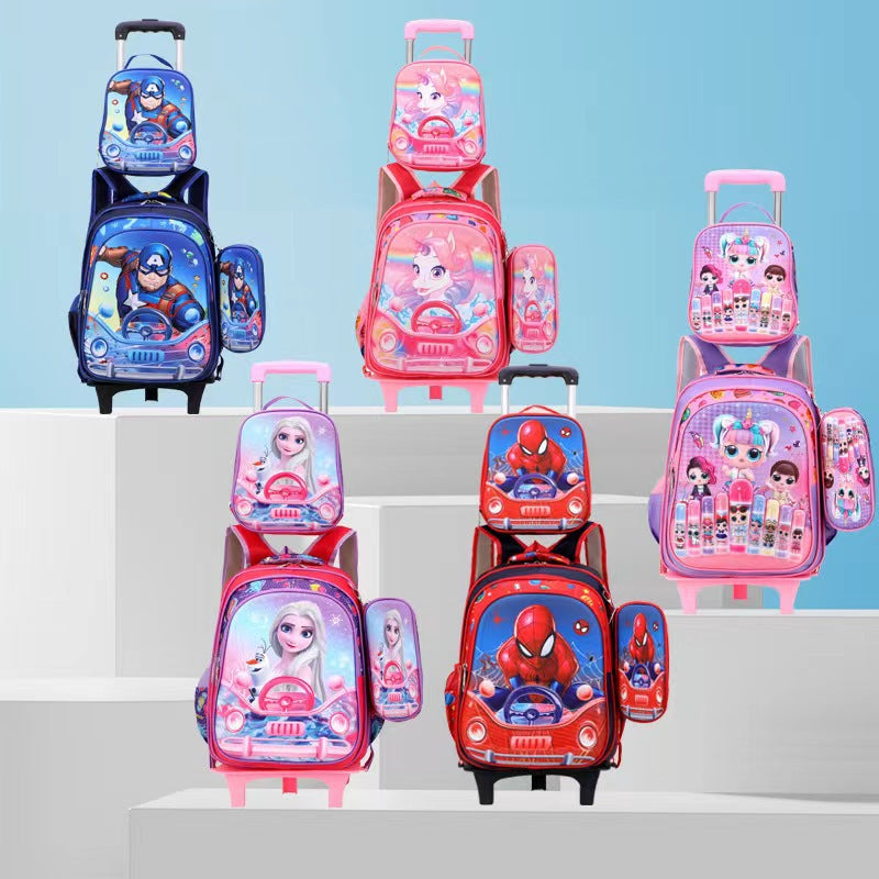 Mochila para estudiantes de escuela primaria de comercio exterior para niños y niñas de 3.º a 5.º grado, mochila para el almuerzo, juego de tres piezas de bolsos de dibujos animados para niños 