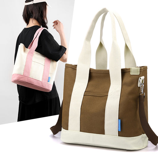 Contrast color large capacity shoulder crossbody tote bag