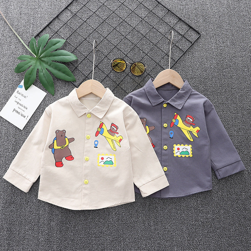 Spring New Boys Inner Lapel Shirt Long sleeved Boys Versatile Casual Outwear Top 0.3kg