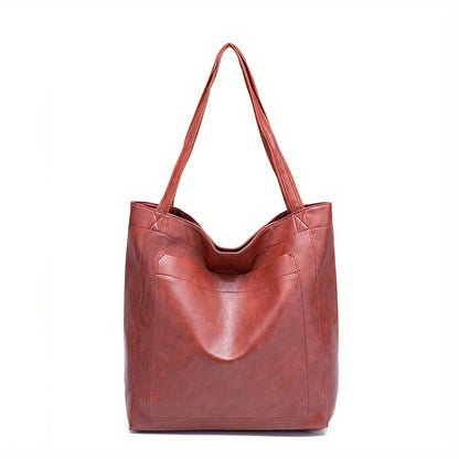 Women's soft leather handbag with pocket, one-shoulder vintage waxed leather, large capac 0.56KG