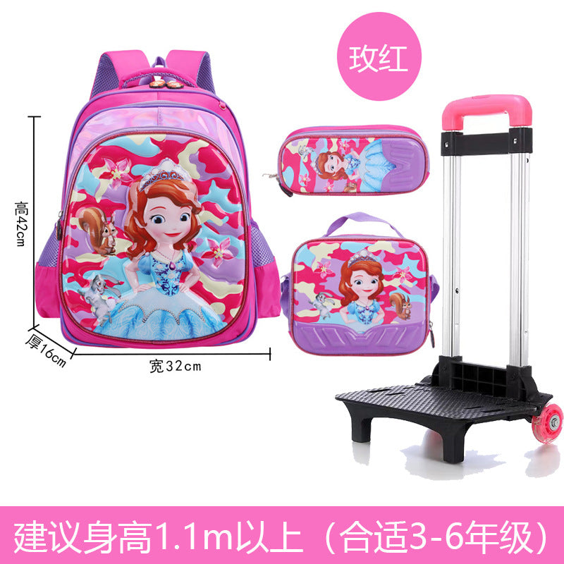 A Factory spot new foreign single three-piece backpack boys, girls, primary school students, children's trolley schoolbags, large capacity