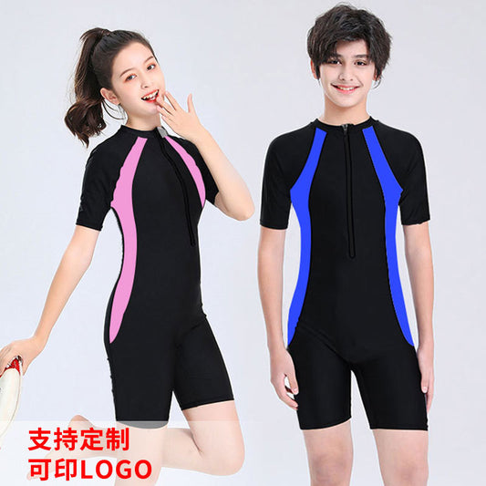 Children's one-piece swimsuit cute quick-drying breathable middle boy girl baby hot spring swimming training swimsuit set