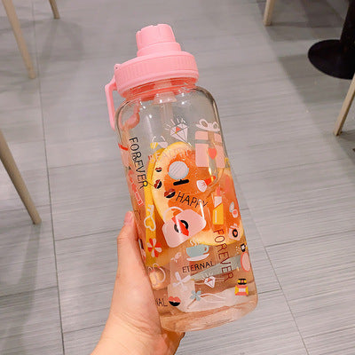 A 0WYV1000ml Household Large Capacity Water Bottle Portable for Men and Women with Filtered Tea Making Cup Fashionable Graffiti Heat Resistant Glass BOTTLES