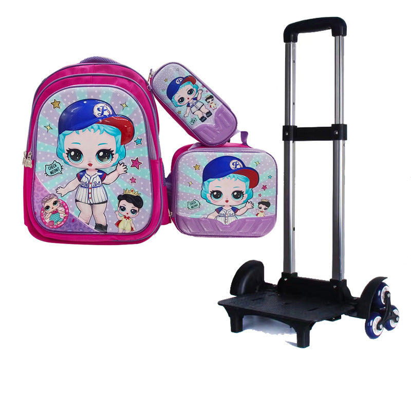 A Factory spot new foreign single three-piece backpack boys, girls, primary school students, children's trolley schoolbags, large capacity