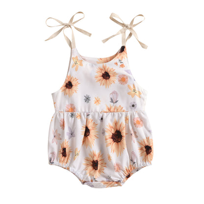 Baby GL2151 # White printed gold, half sun, sunflower camisole jumpsuit 0.14kg