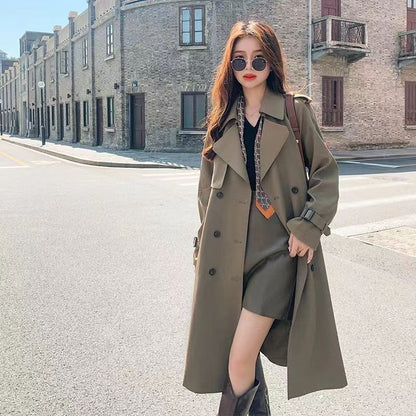 P French trench coat women's new spring and autumn waist drape foreign style medium and long popular high-end trench coat women