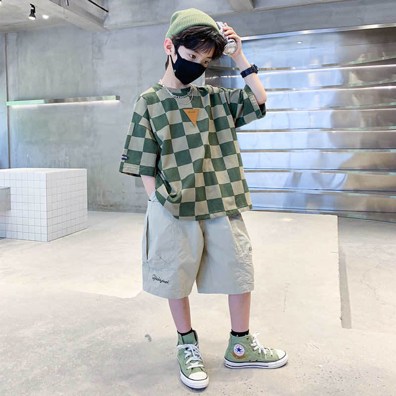 P Boys' Summer Suit Thin 2024 New Medium and Large Children's ClothesSummer Clothes Short Sleeve Clothes, Boys' Summer Trendy Brands, Fashionable