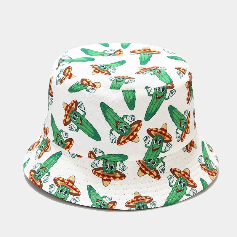 P 2022 Nuevo sombrero de pescador con estampado de vegetales creativo para mujer, sombrero para el sol de verano para exteriores, sombrero versátil para olla 