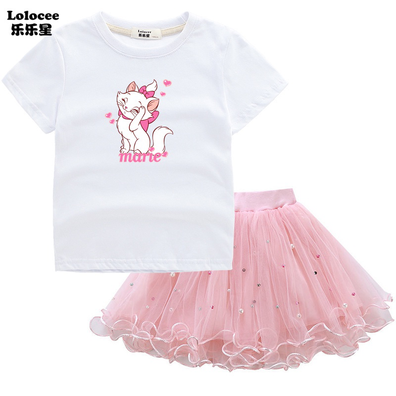 Conjunto de falda de medio cuerpo para niña, novedad de verano, vestido de baile con falda esponjosa occidental de algodón puro de manga corta para niña 