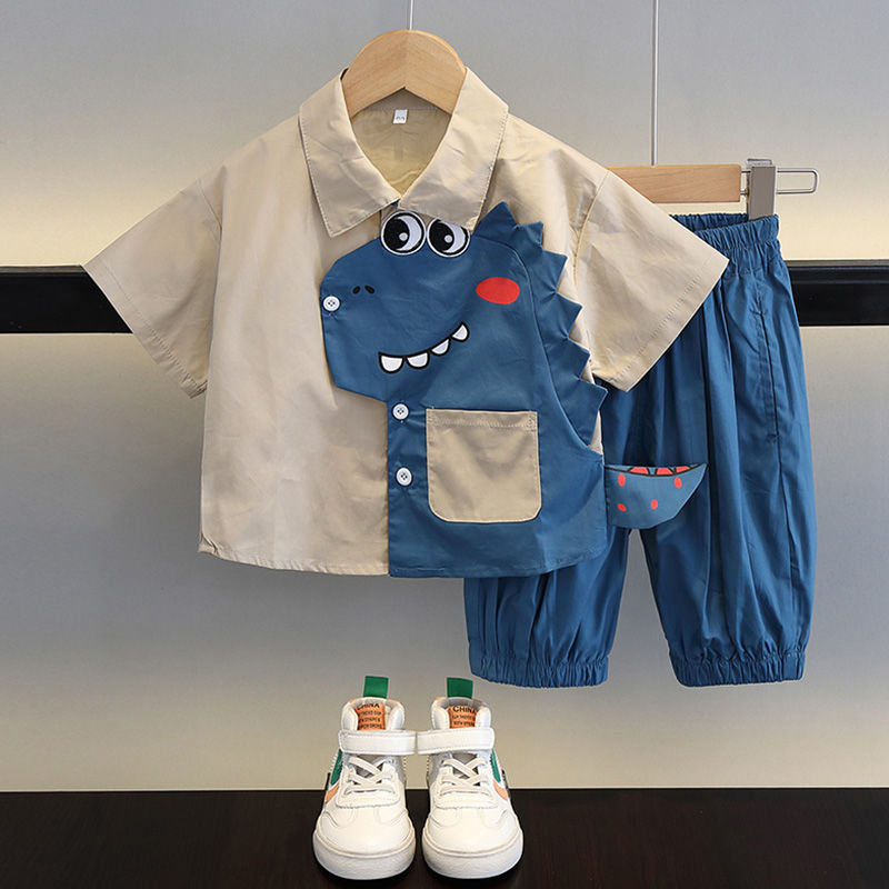 P Boys&#039; Summer Shirt Spring and Autumn Suit 2024 New Western Baby Short-sleeved Clothes Boys&#039; and Children&#039;s Summer Children&#039;s Wear