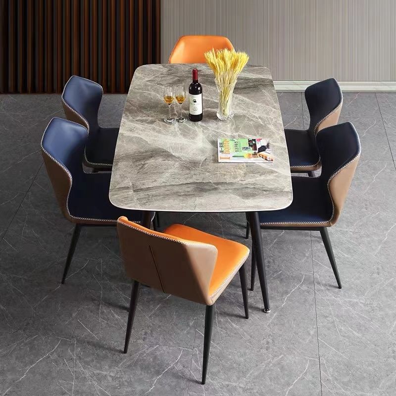 Bright rock slab dining table dining chair combination