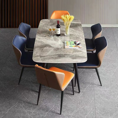 Combinación de mesa y silla de comedor con losa de roca brillante 