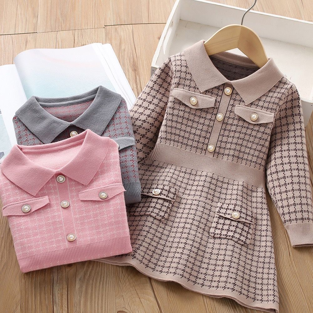 Vestido de suéter para niñas, estilo de moda, vestido de punto para niñas de estilo coreano de manga larga 