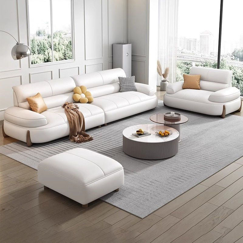 Cream leather sofa minimalist new modern sofa living room first layer simple cowhide