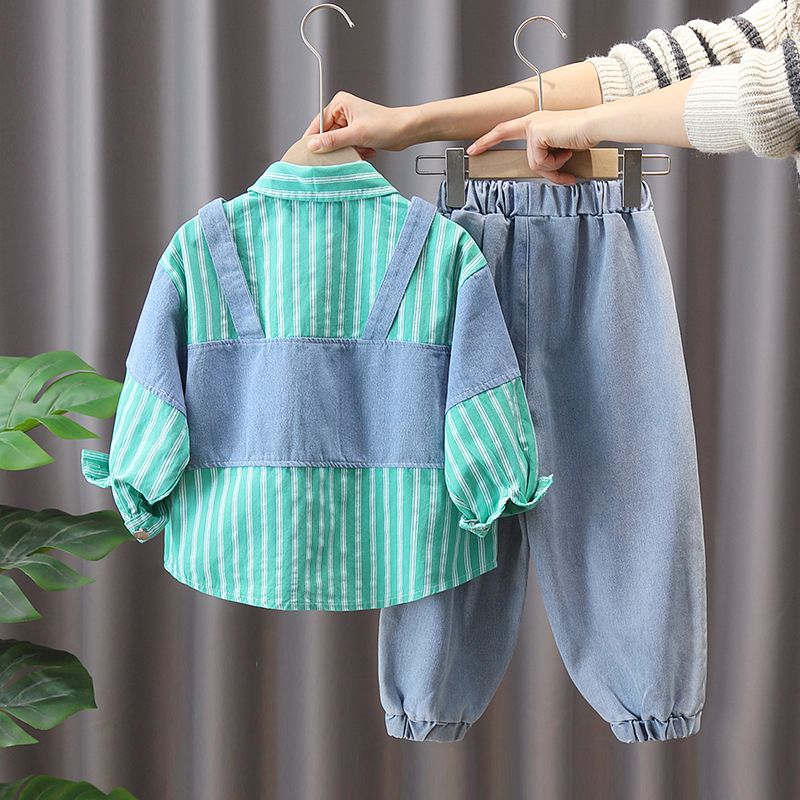 P Boys Spring Fashion Fake Two Piece Set 2024 New Western Style Children's Spring Explosive Street Korean Edition Trendy Brand Spring and Autumn Style