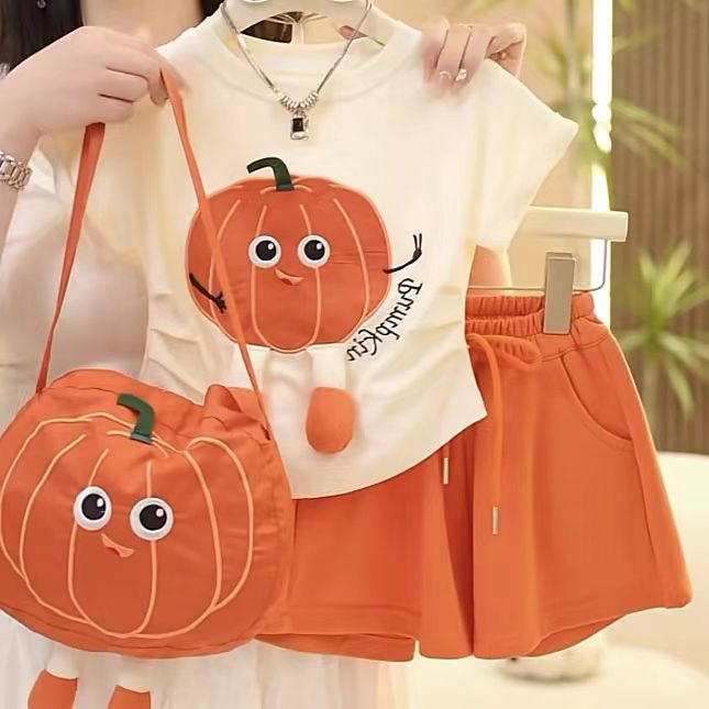 P New 2024 Best seller of dopamine Korean version network red Tiktok same model big and medium-sized children's foreign cartoon summer suit