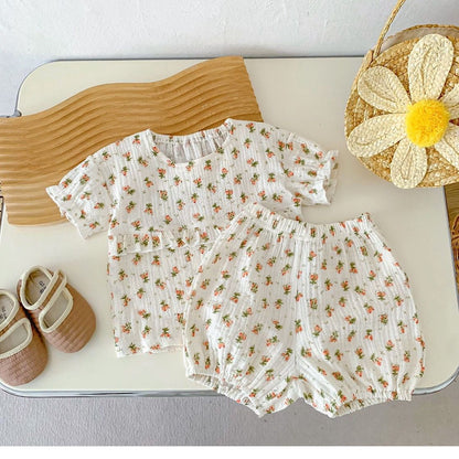 Instagram baby clothes summer short sleeved split two-piece set super cute baby clothing internet famous cute pure cotton wrinkled gauze class A