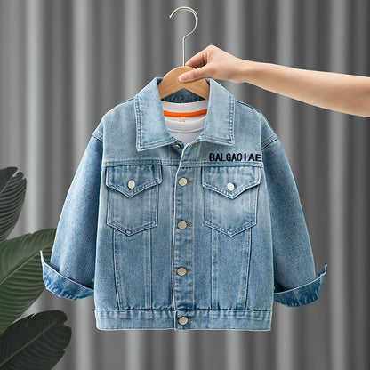 P baby denim boys jacket 2024 new handsome super soft middle-aged children's older boys jacket men's spring and autumn outer wear