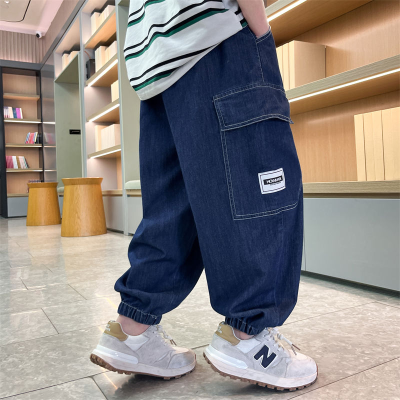 P boys summer tooling jeans 2024 new medium and older children's thin mosquito-proof pants children's bloomers summer fashion brand