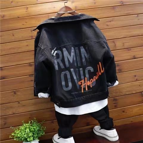 P children's clothing boys denim jacket spring and autumn 2023 boys middle-aged and older children's trendy casual jacket trendy children's loose denim