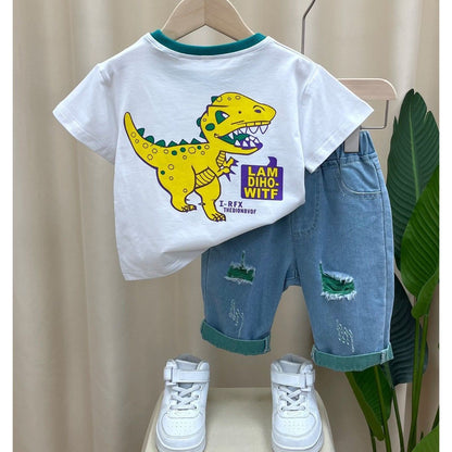 P Boys Summer Set 204 New Children's Fashionable and Handsome Small and Medium sized Boys Summer Short sleeved Top Trend