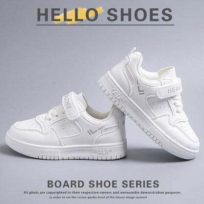 P Campus Little White Shoes 2023 New Boys Sneakers Girls Low Top Leather Performance White Soft-soled Lightweight Sneakers