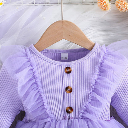 Spring and Autumn New Long sleeved Dress for Middle and Small Children, Fashionable Little Girl Mesh Skirt, European and American Baby Skirt